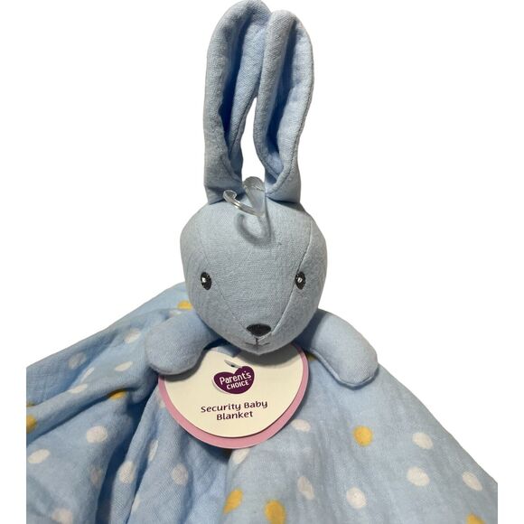 Parent's Choice Blue Bunny Yellow Polka Dot Baby Lovey Security Blanket Walmart - Picture 1 of 8